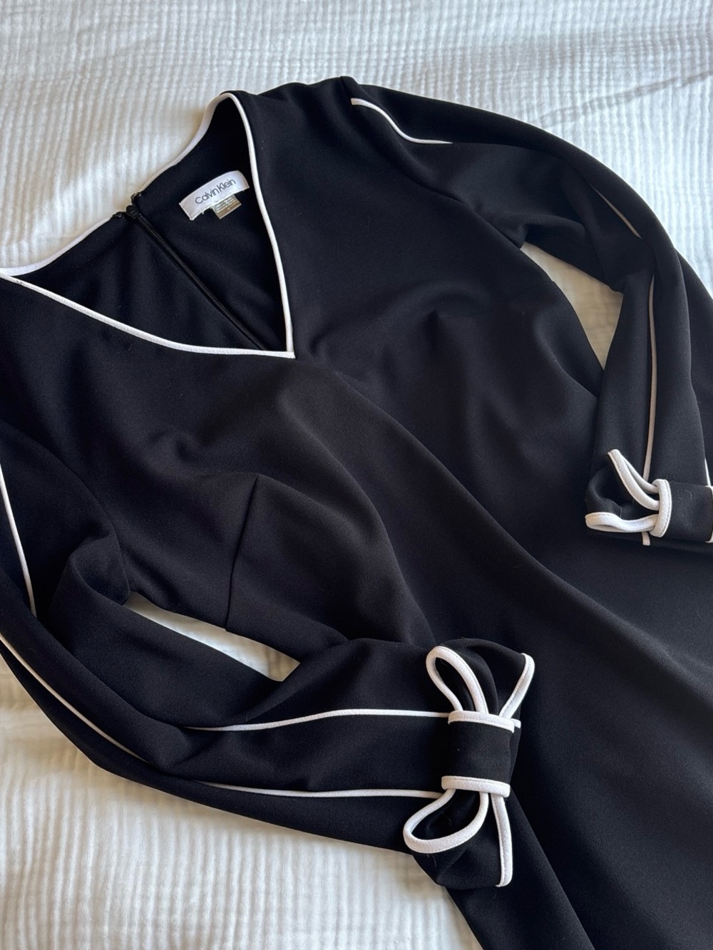 Calvin Klein Black Long-Sleeve Dress with White Trim